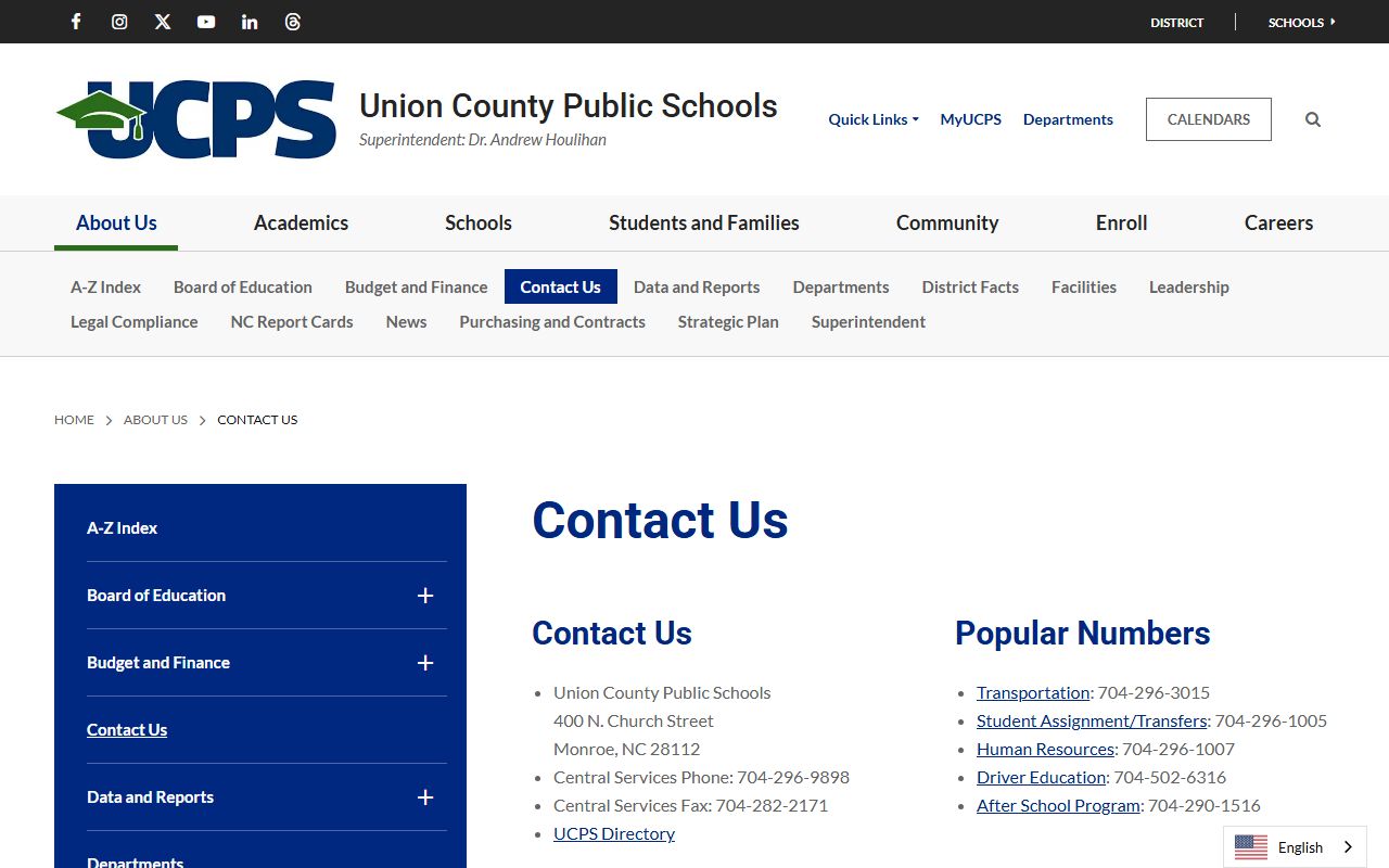 Indian Trail phone directory Union County Public Schools contacts